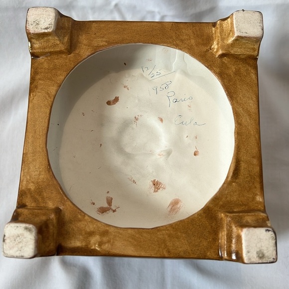 Vintage 1958 Ceramic Urn with Painted Gold Bonsai Trees - Picture 7 of 11